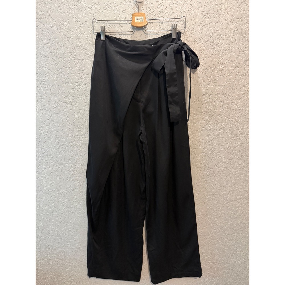 COS Fluid Wrap- Front Wide Leg Trousers 4 Minimalist Chic Black Lyocell Pants